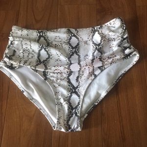 High waisted ruched snake print bathing suit bottom